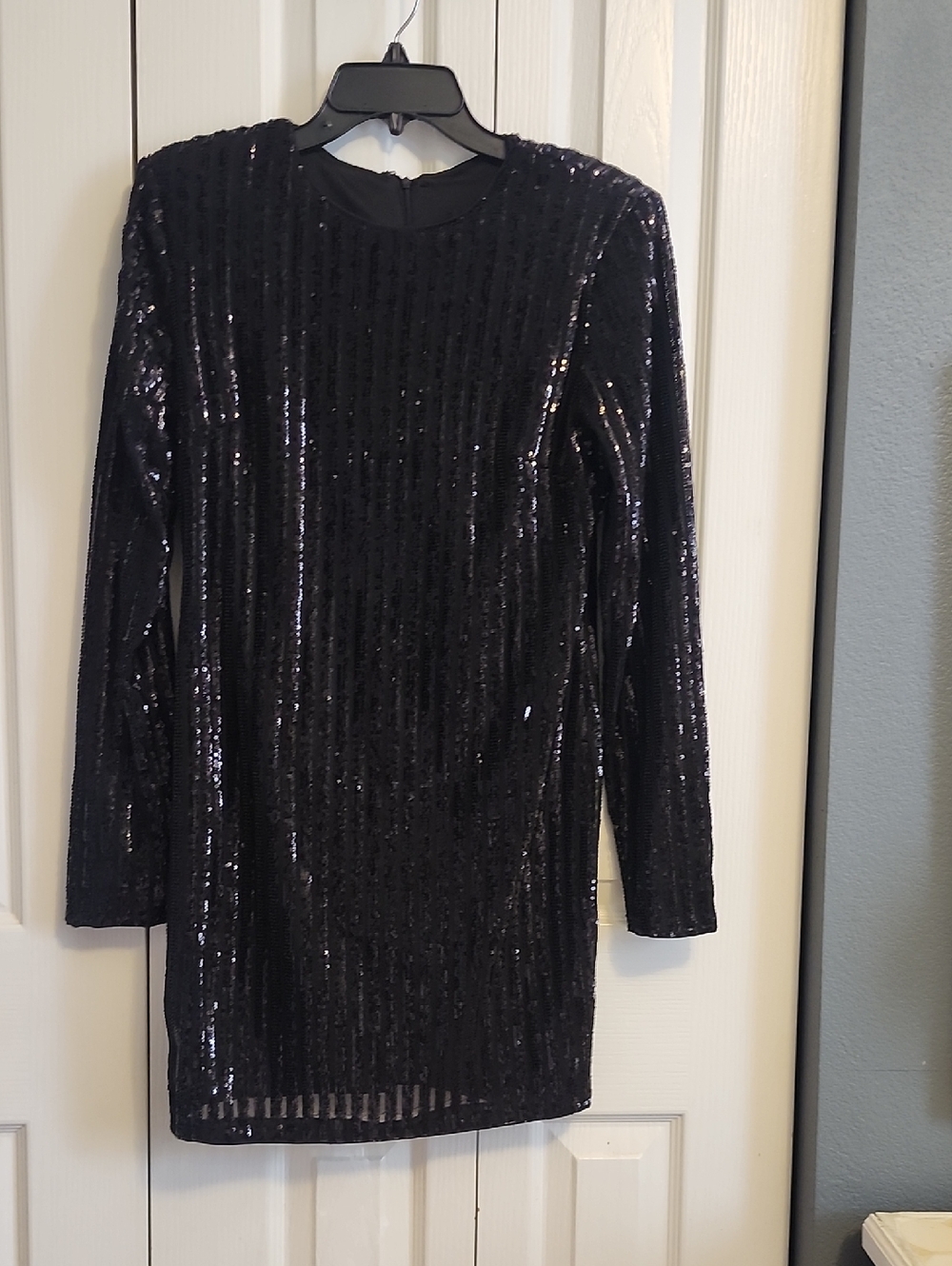 Black Sequin Long Sleeve Mini Dress